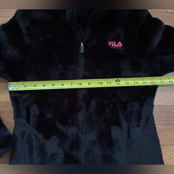 Fila Sport Full Zipper Faux Fur Black Jacket - Size L 14 - Picture 5 of 6